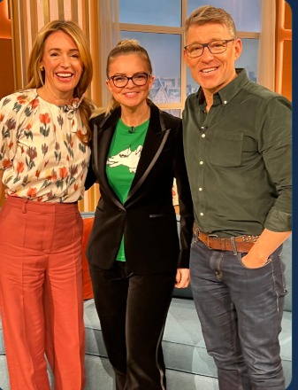Laura Enston on the ITV This Morning sofa with Ben Shephard and Cat Deeley
